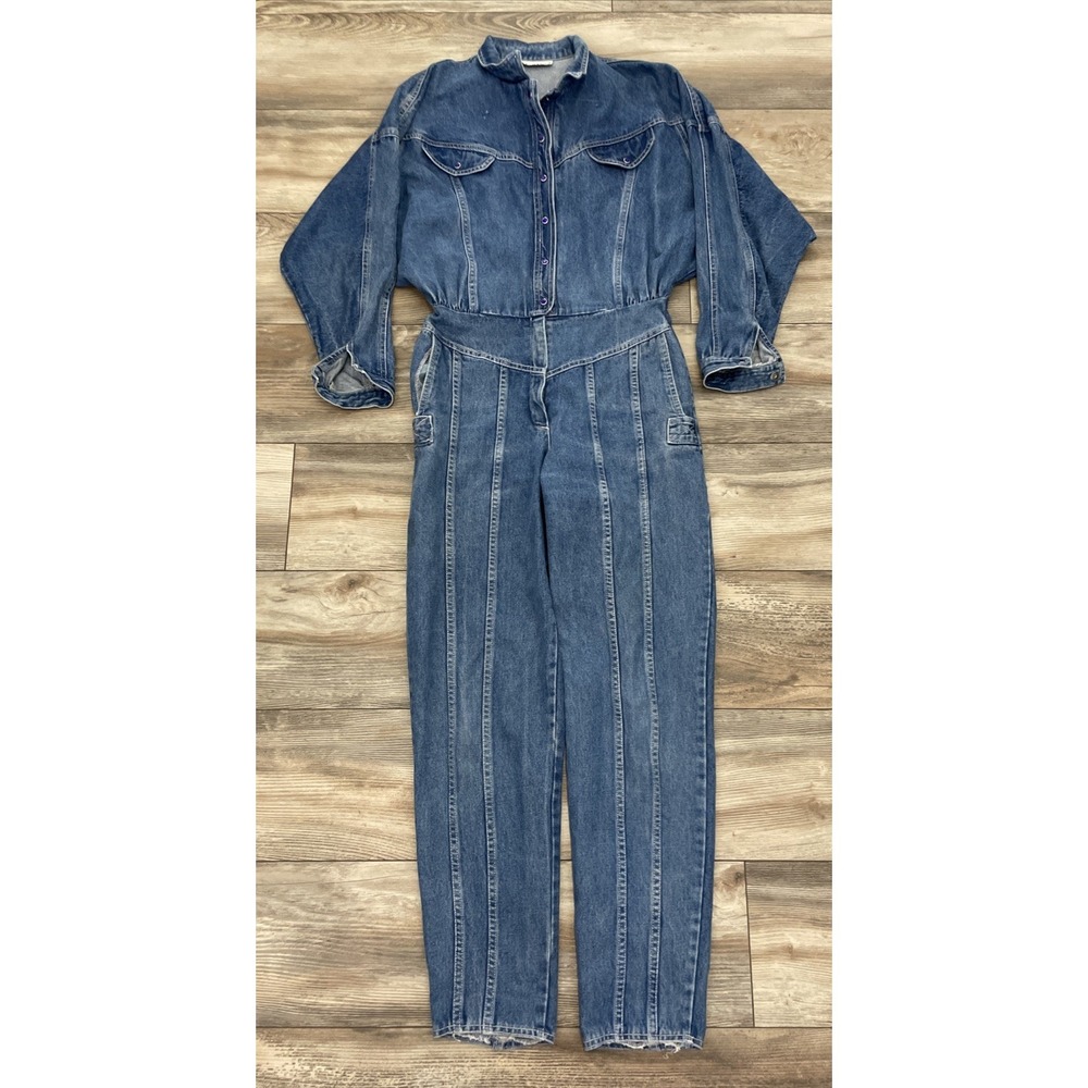 IN-TICE-MENT Blue Denim Womens Jumpsuit Romper 80s Vintage Size S